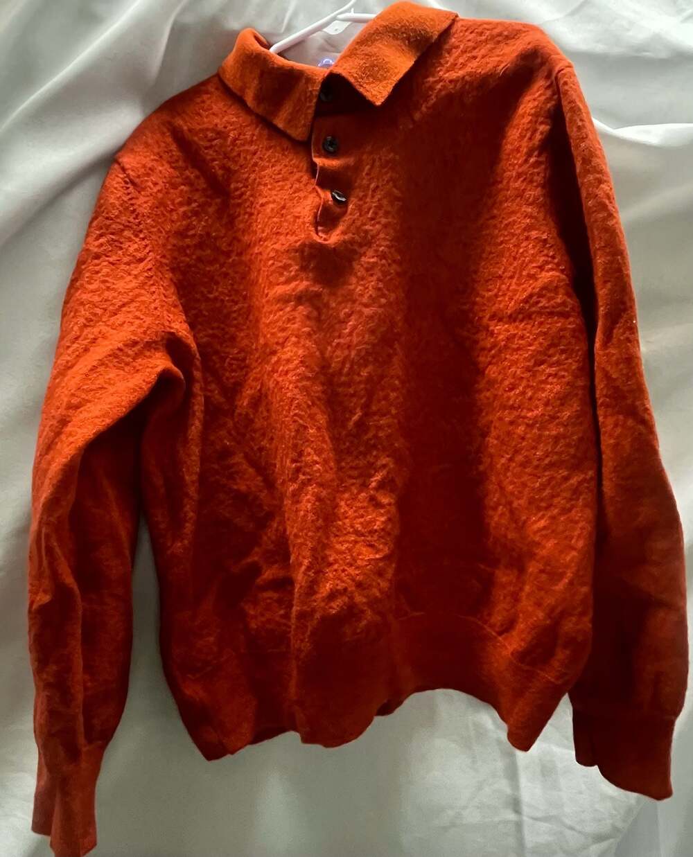 Alan Flusser Merino Wool Blend Textured Knit Polo Sweater in Orange